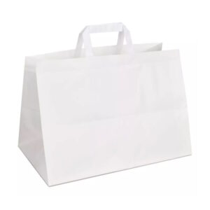 Крафт-пакет 35х23х25 білий з пласкими ручками "на винос"