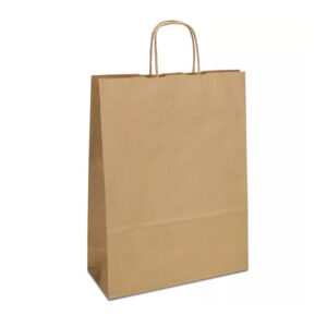 Крафт-пакет 26х11х34,5 коричневий з крученими ручками